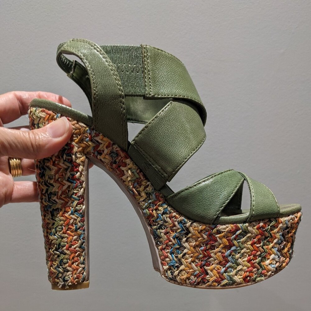 Charles by Charles David Green Platform Sandals Shoes & Matching Clutch Set - Picture 3 of 14